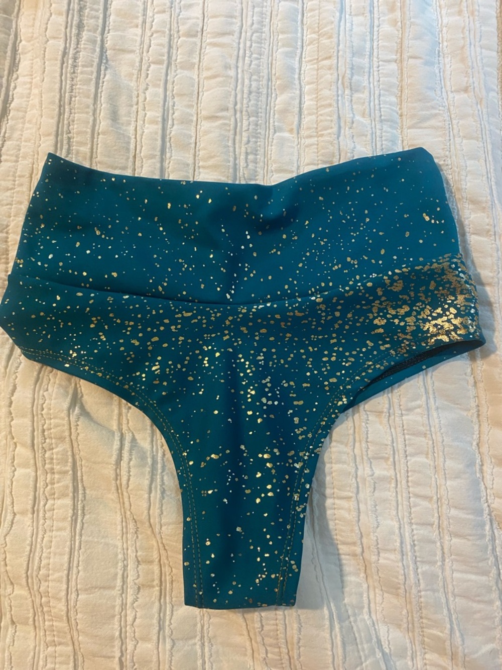 High-Waist Teal Girls' Bikini Bottom with Gold Foil Speckle